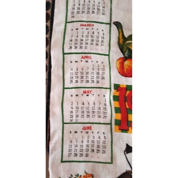 Wall Calendar 1976 Linen Kitchen Tea Towel 16x27 Peaches Teapot Flowers Blessing - Picture 7 of 12